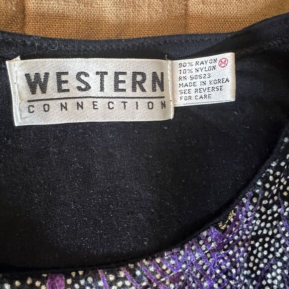 Vintage 80s Batwing Floral Embellished Purple Gold Glitter Top Glam Retro - Picture 5 of 8